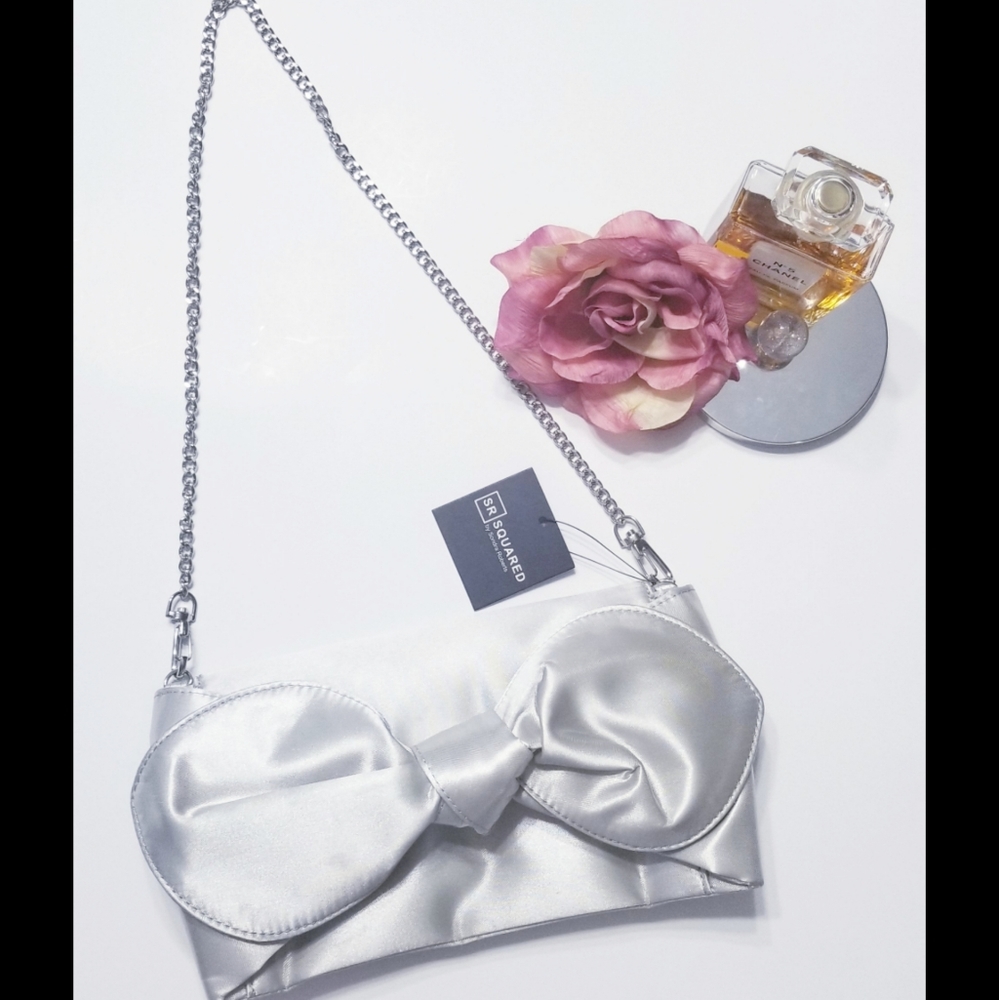 GRAY SATIN CLUTCH HANDBAG BY SONDRA ROBERTS
